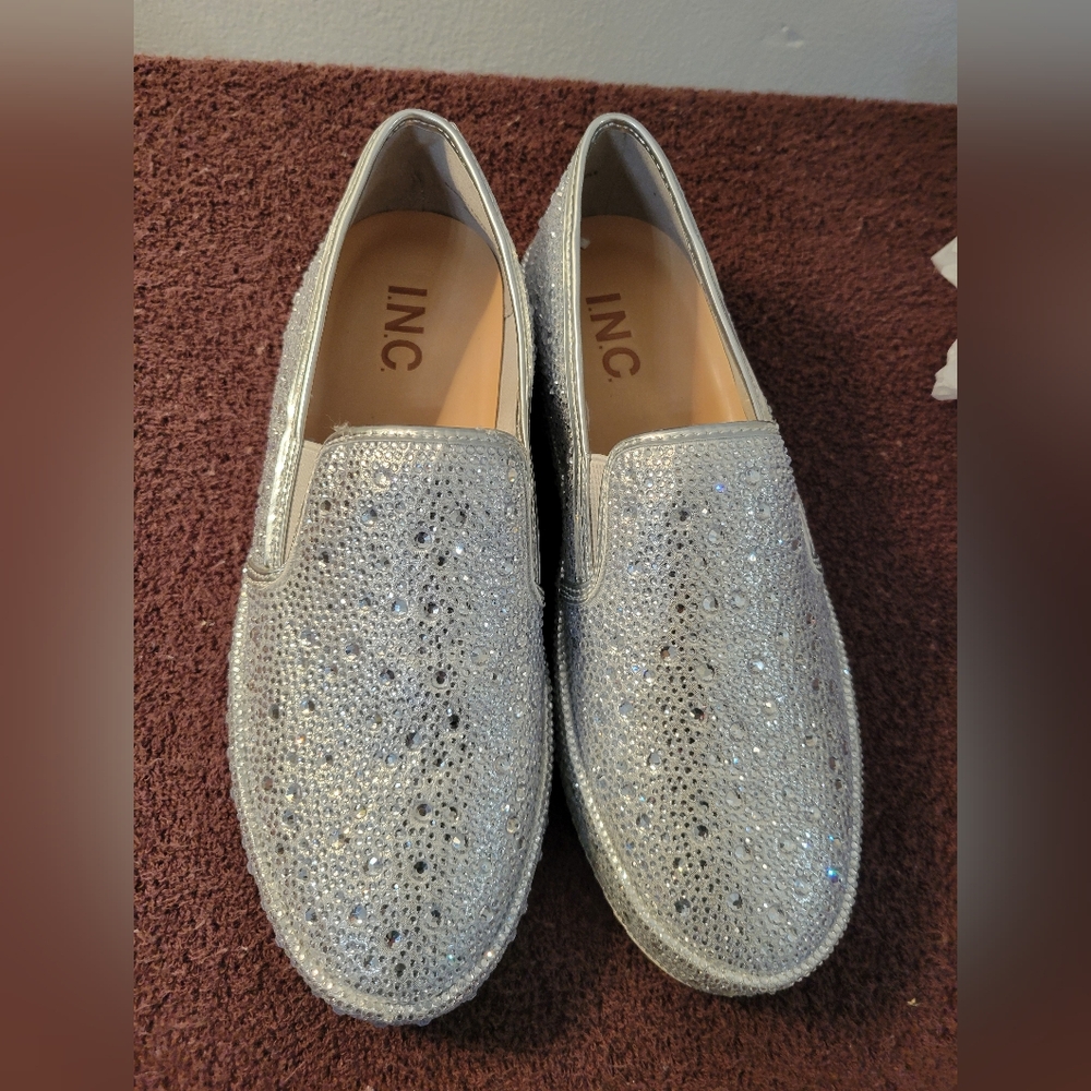 INC International Concepts Women's Glittering Silver Flats